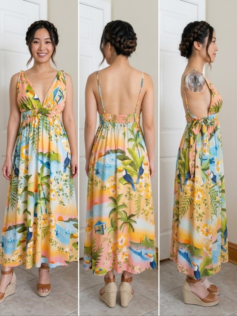 FARM Rio Peach Multi Tropical Maxi Dress Size 4-6 - Picture 3 of 7